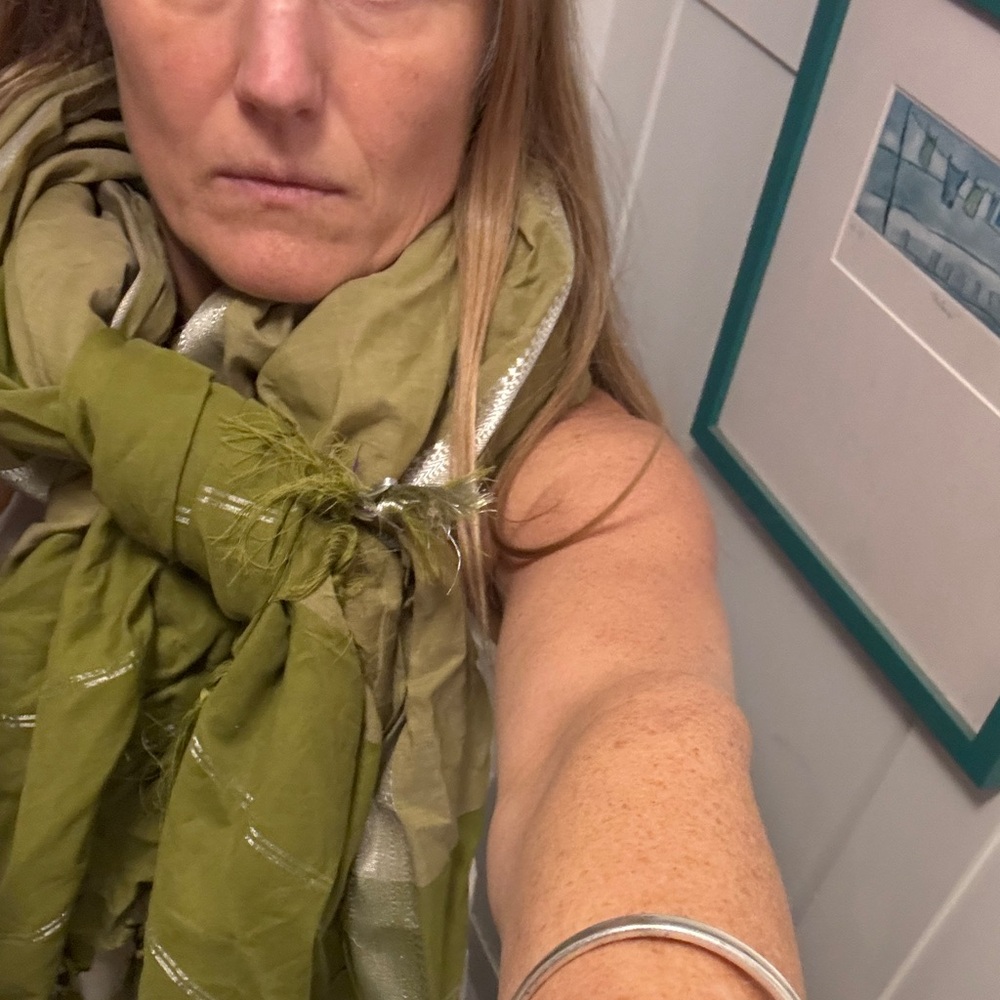 Elegant Olive Green Silk Scarf- handcrafted in India